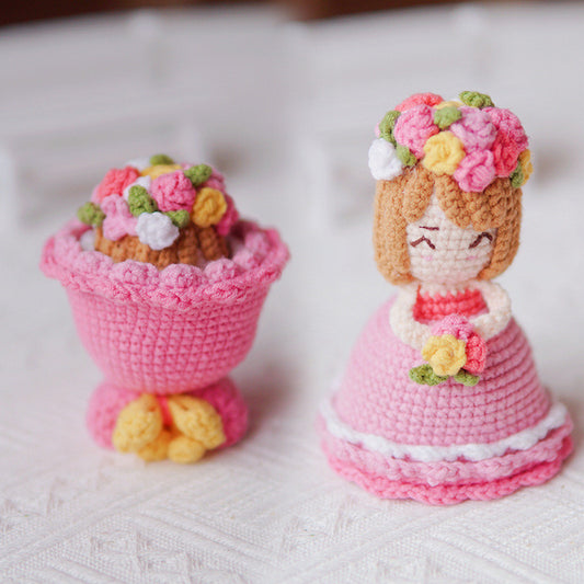 Handmade Crochet Cross-Dressing Bride Doll – Unique Knitted Cotton Doll Gift