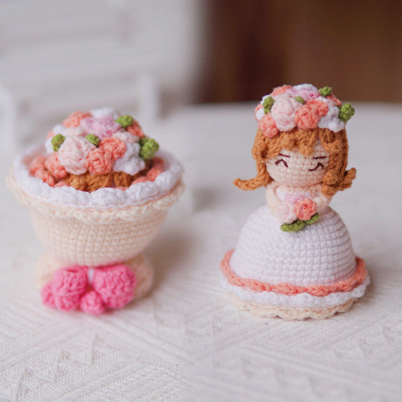 Handmade Crochet Cross-Dressing Bride Doll – Unique Knitted Cotton Doll Gift