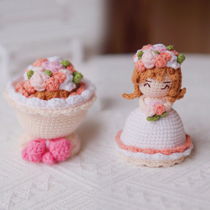 Handmade Crochet Cross-Dressing Bride Doll – Unique Knitted Cotton Doll Gift