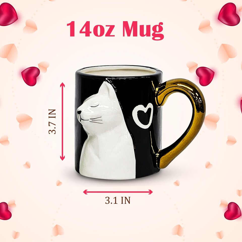 Couple Gifts Cute Kissing Cat Mug Set Matching Couples Gold Ceramic Coffee