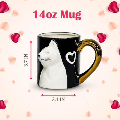 Couple Gifts Cute Kissing Cat Mug Set Matching Couples Gold Ceramic Coffee