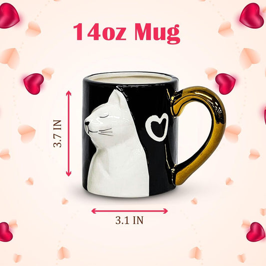 Couple Gifts Cute Kissing Cat Mug Set Matching Couples Gold Ceramic Coffee