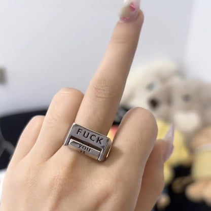 2Pcs Creative Fu*K Rotatable Mood Control Ring,Mood Ring Retro Style Open Ring,Fu*k You Fu*k Everything Square Ring for Women Men