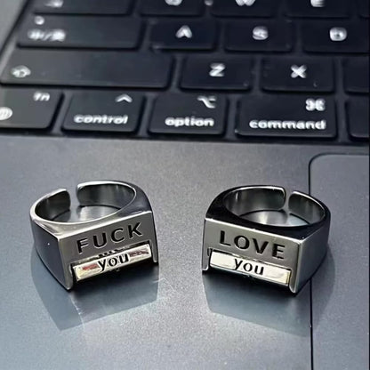 2Pcs Creative Fu*K Rotatable Mood Control Ring,Mood Ring Retro Style Open Ring,Fu*k You Fu*k Everything Square Ring for Women Men
