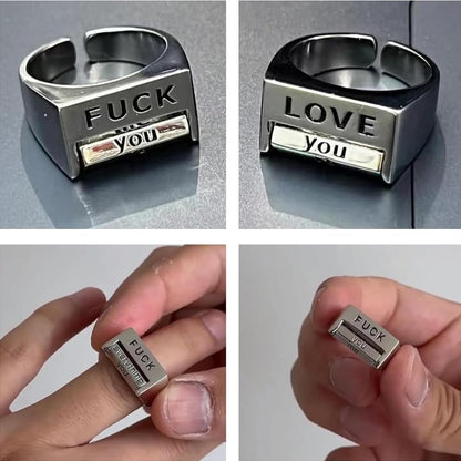 2Pcs Creative Fu*K Rotatable Mood Control Ring,Mood Ring Retro Style Open Ring,Fu*k You Fu*k Everything Square Ring for Women Men