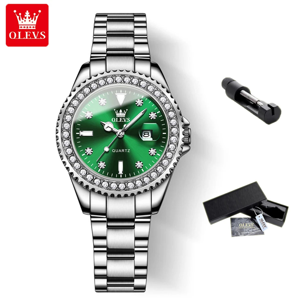 Waterproof Quartz Ladies Watch OLEVS Luminous Date Stainless Steel Women Strap