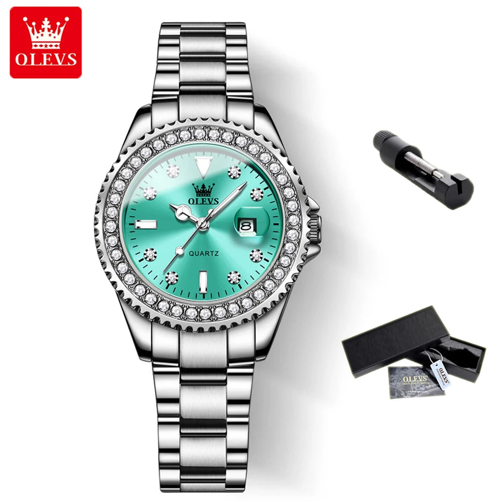 Waterproof Quartz Ladies Watch OLEVS Luminous Date Stainless Steel Women Strap