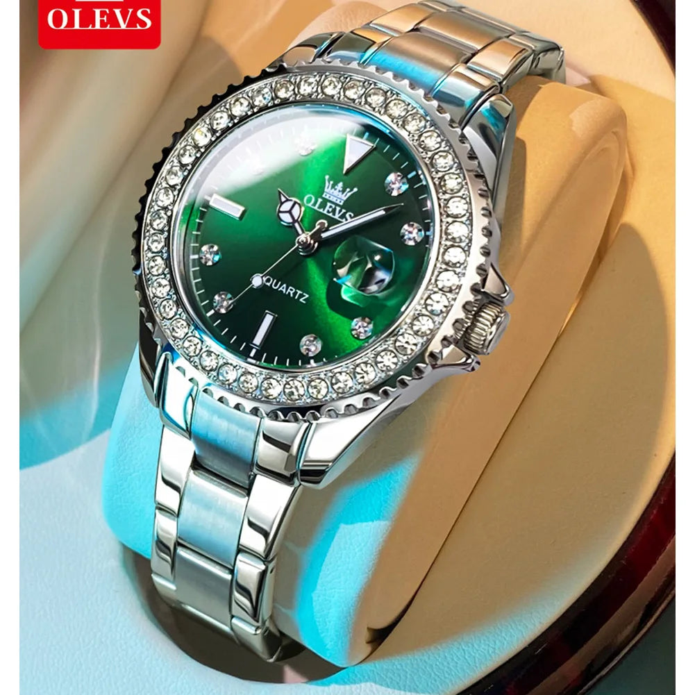 Waterproof Quartz Ladies Watch OLEVS Luminous Date Stainless Steel Women Strap