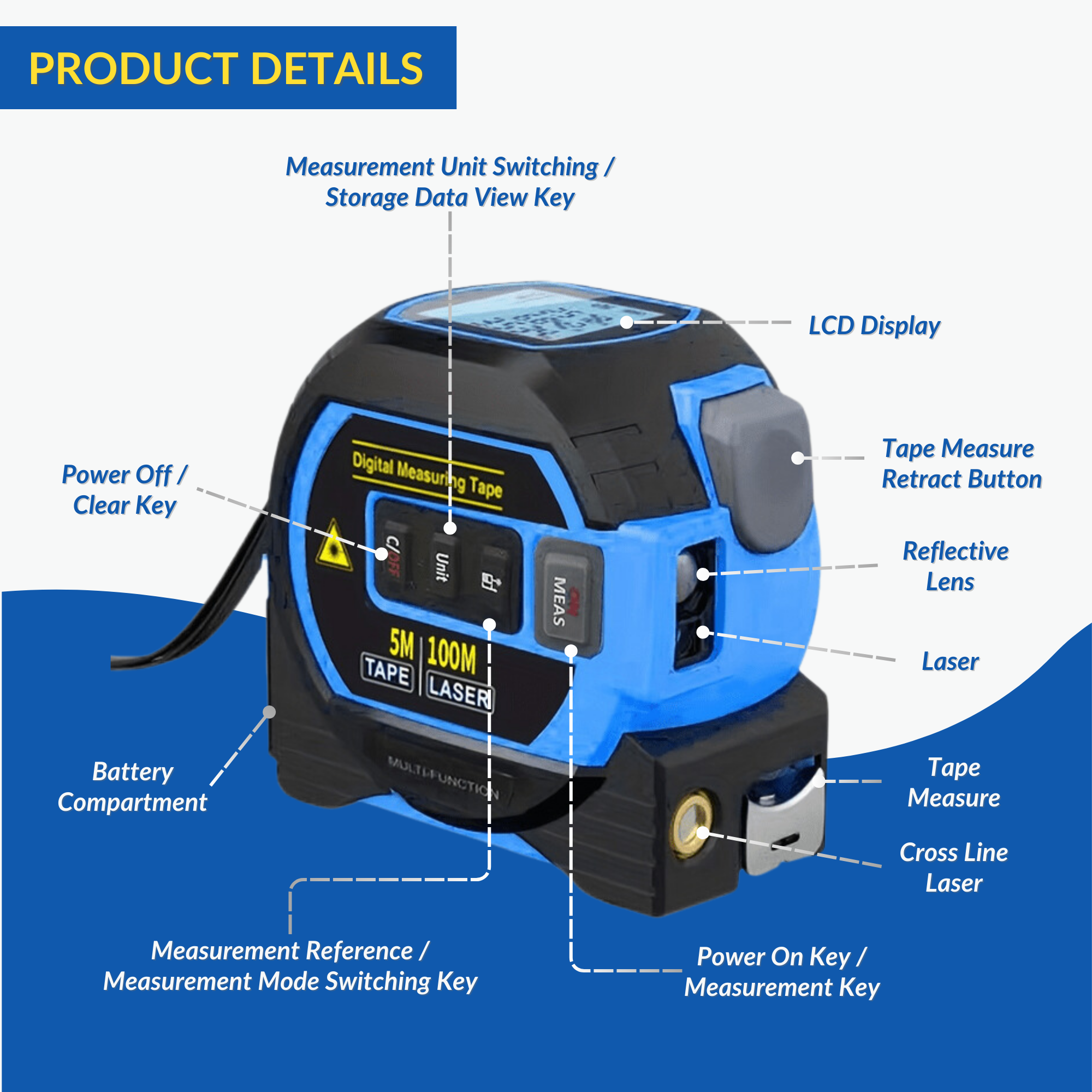 3 in 1 Infrared Laser Tape Measuring Tool