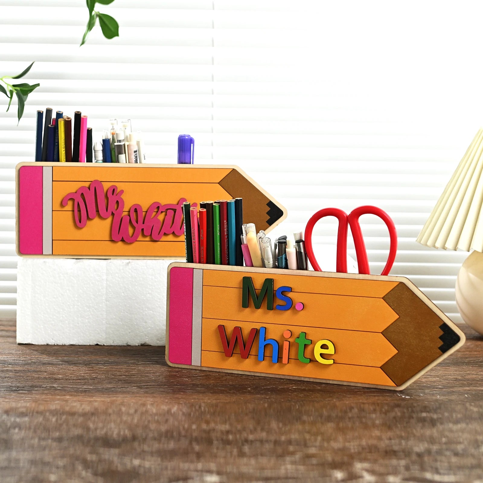 Personalized Wood Pen Holder - Teacher Gift, Hand-Painted Organizer