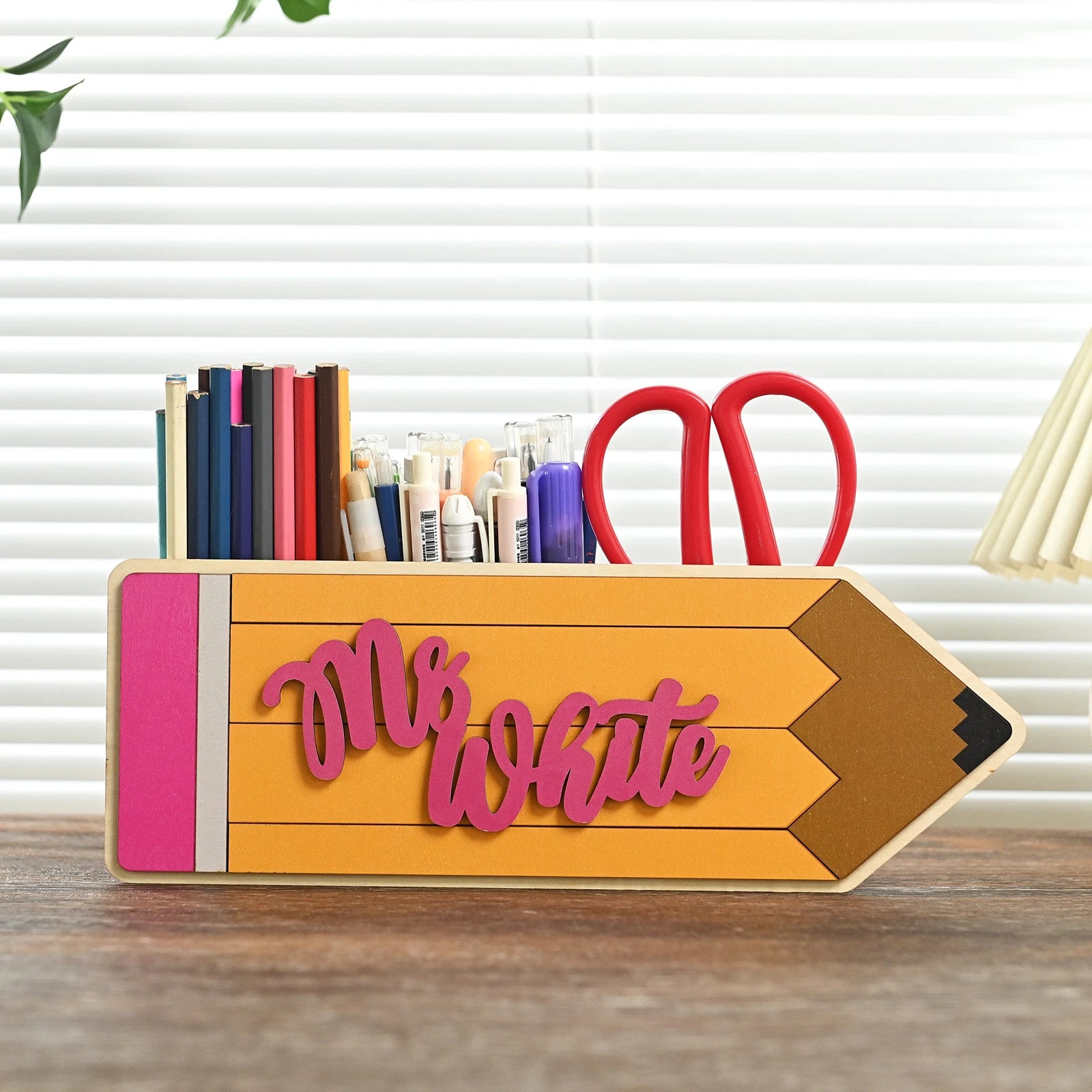 Personalized Wood Pen Holder - Teacher Gift, Hand-Painted Organizer