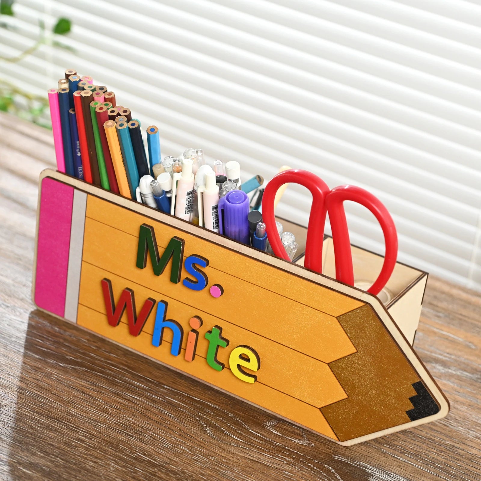 Personalized Wood Pen Holder - Teacher Gift, Hand-Painted Organizer