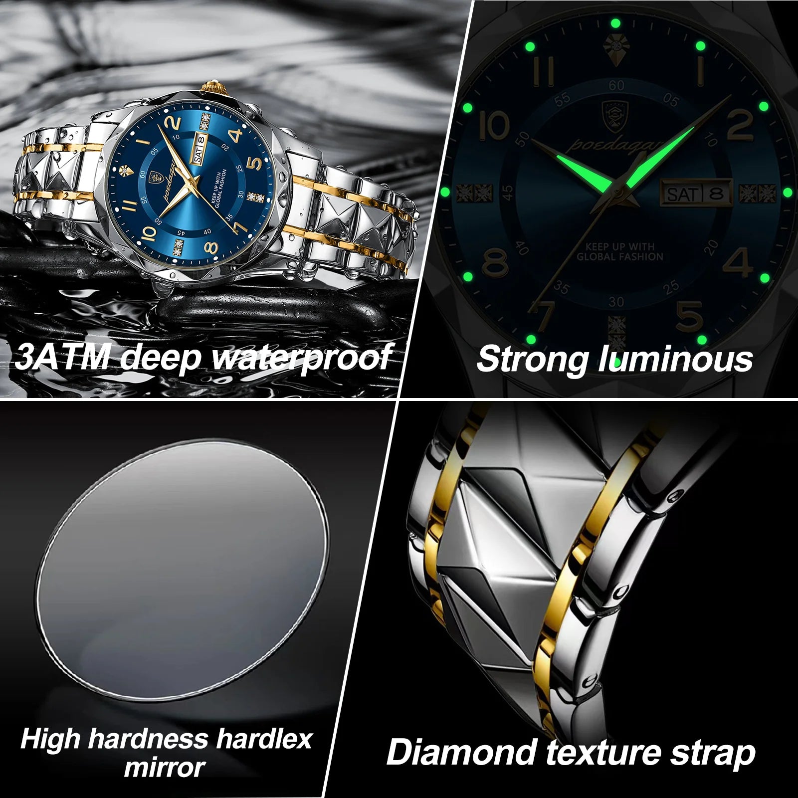 "POEDAGAR Luxury Men's Quartz Watch - Waterproof, Date Display, Luminous, Stainless Steel