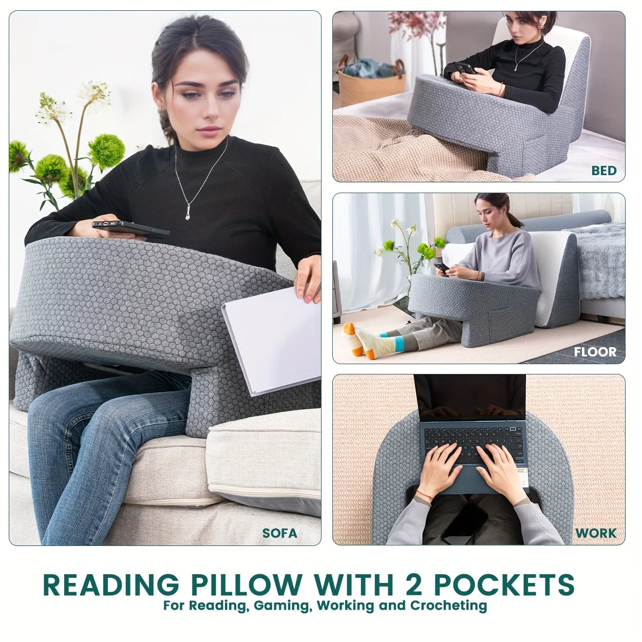 Ergonomic Reading Pillow and Lap Desk, Ideal for Bedtime Reading