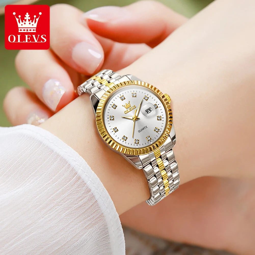 Waterproof Luxury Elegant OLEVS Watch Luminous Women's Date Quartz Diamond For