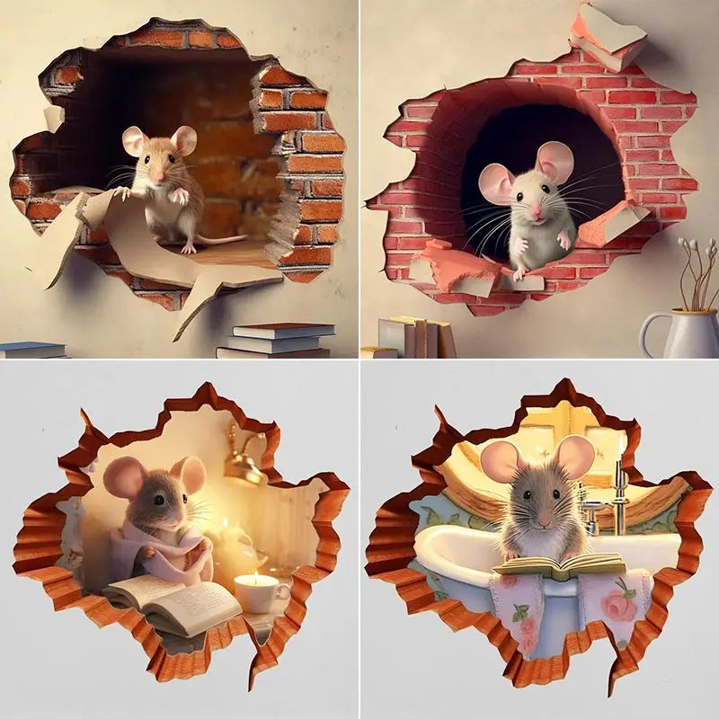 Mouse Reading Book Wall Decal - Ideal for Kids' Rooms & Classrooms