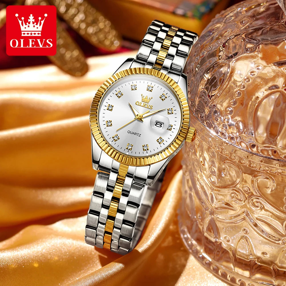 Waterproof Luxury Elegant OLEVS Watch Luminous Women's Date Quartz Diamond For