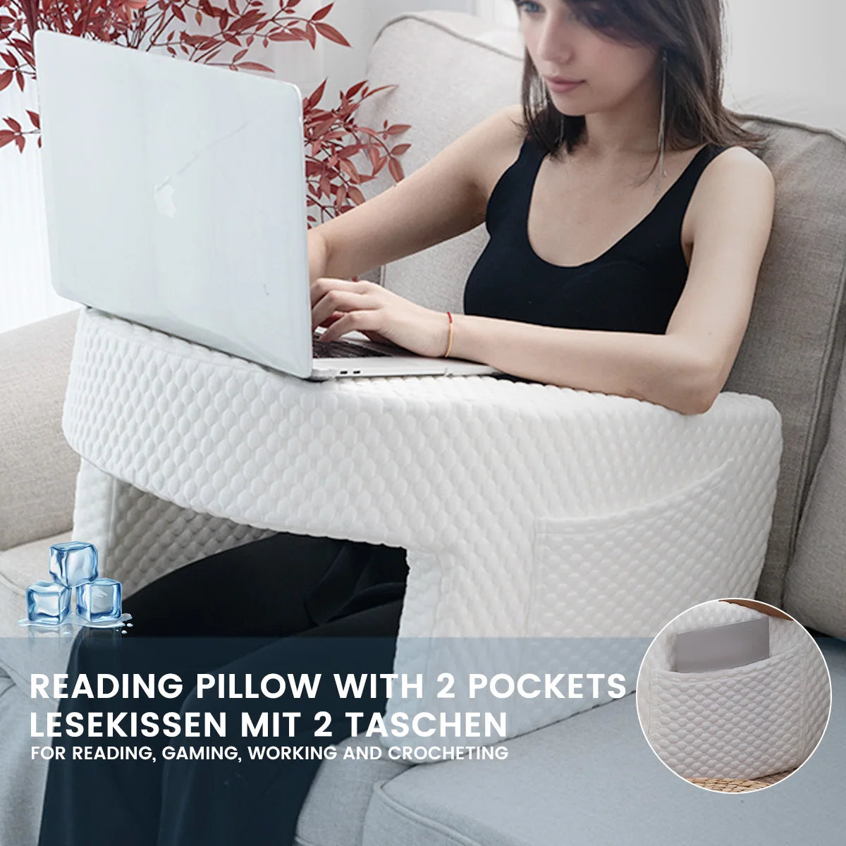 Ergonomic Reading Pillow and Lap Desk, Ideal for Bedtime Reading