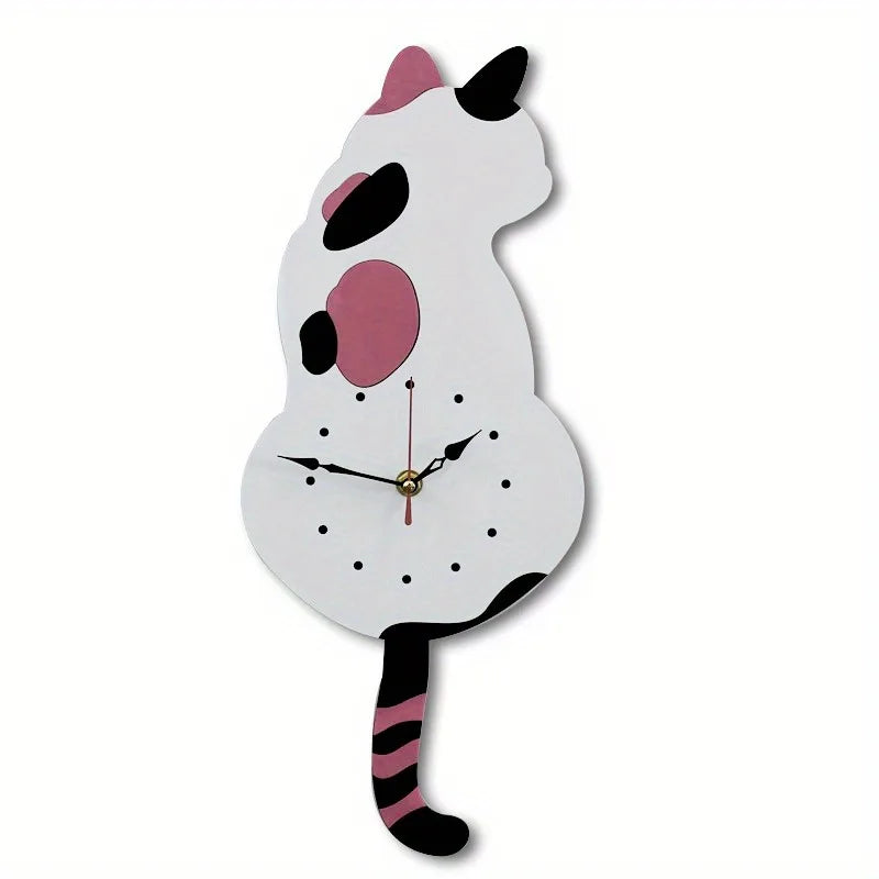 Black Cat Pendulum Wall Clock with Moving Tail – Unique Home Decor