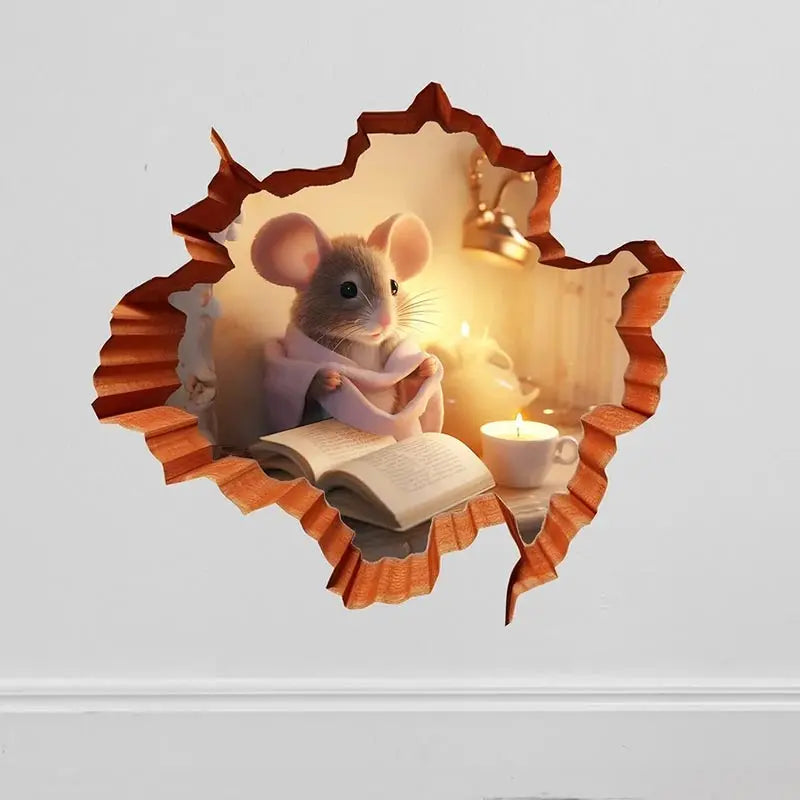 Mouse Reading Book Wall Decal - Ideal for Kids' Rooms & Classrooms