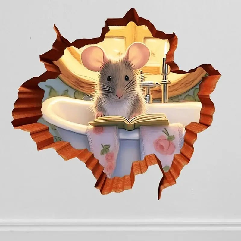 Mouse Reading Book Wall Decal - Ideal for Kids' Rooms & Classrooms