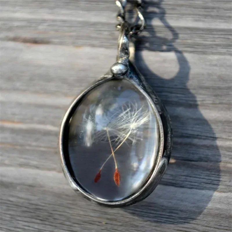 Women's Retro Dandelion Time Stone Necklace