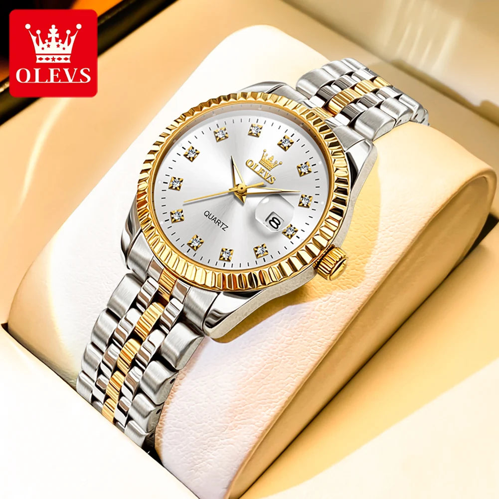 Waterproof Luxury Elegant OLEVS Watch Luminous Women's Date Quartz Diamond For