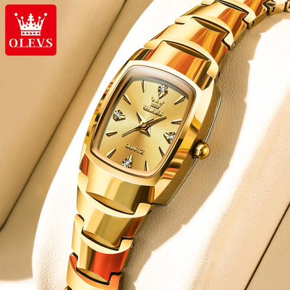 Woman Luxury Tungsten Steel Waterproof Rectangle Gemstone Quartz Wrist Watches