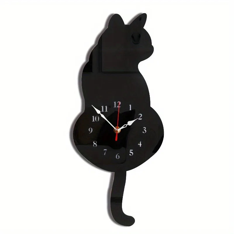 Black Cat Pendulum Wall Clock with Moving Tail – Unique Home Decor