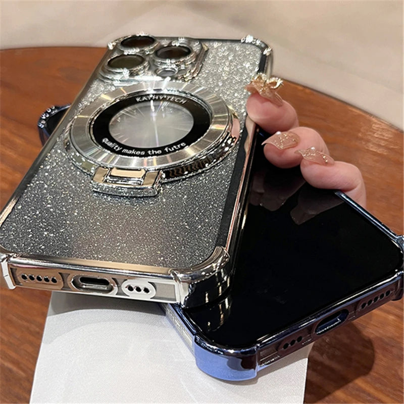 Glitter MagSafe Magnetic Plating TPU Case For iPhone