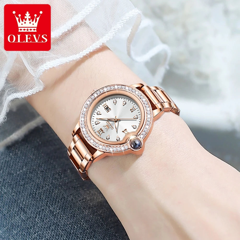 Waterproof Stainless Steel Quartz Watch for Women - Luminous Dial and Date Display