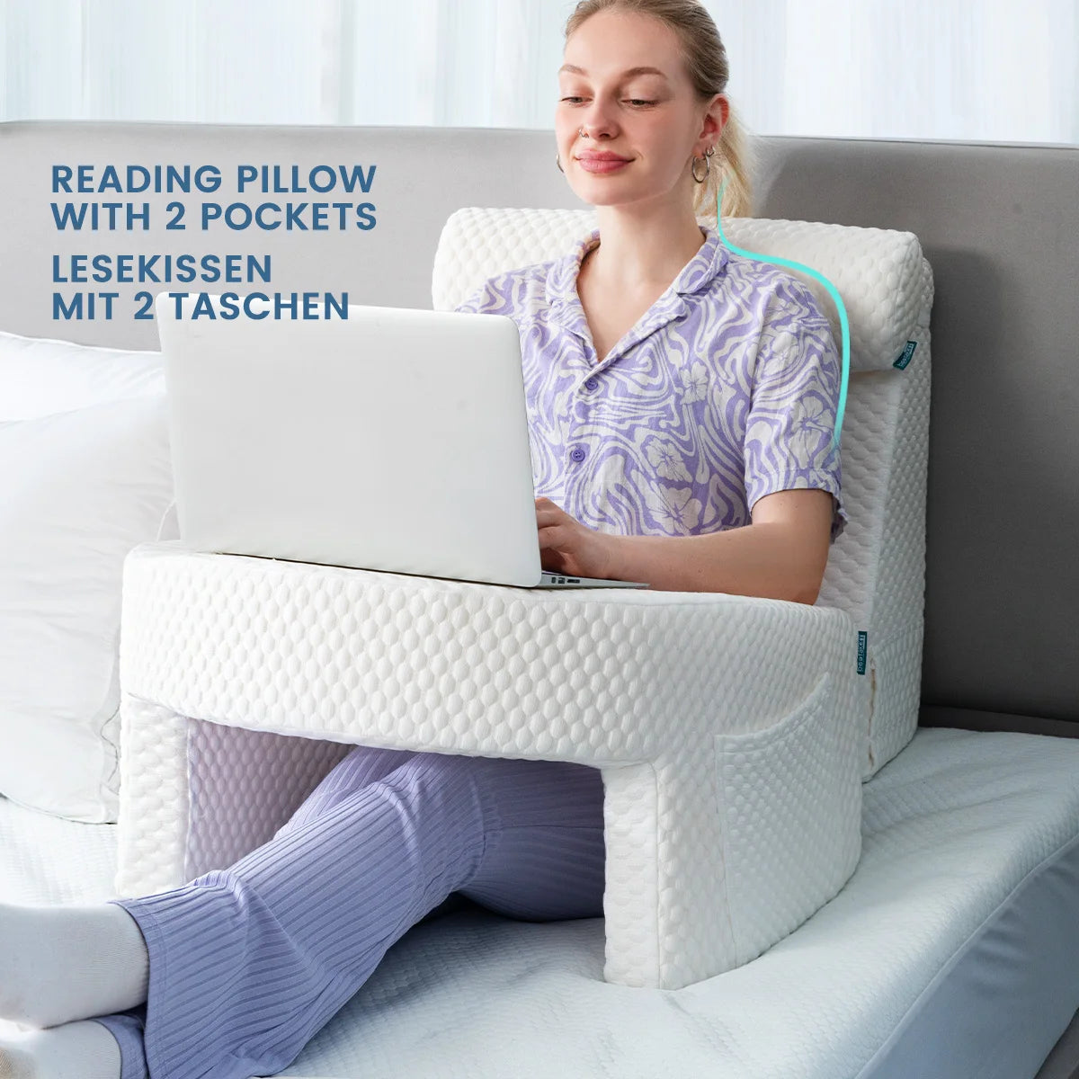 Ergonomic Reading Pillow and Lap Desk, Ideal for Bedtime Reading