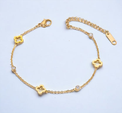 Elegant Adjustable Stainless Steel 5-Leaf Clover Women's Bracelet