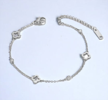 Elegant Adjustable Stainless Steel 5-Leaf Clover Women's Bracelet