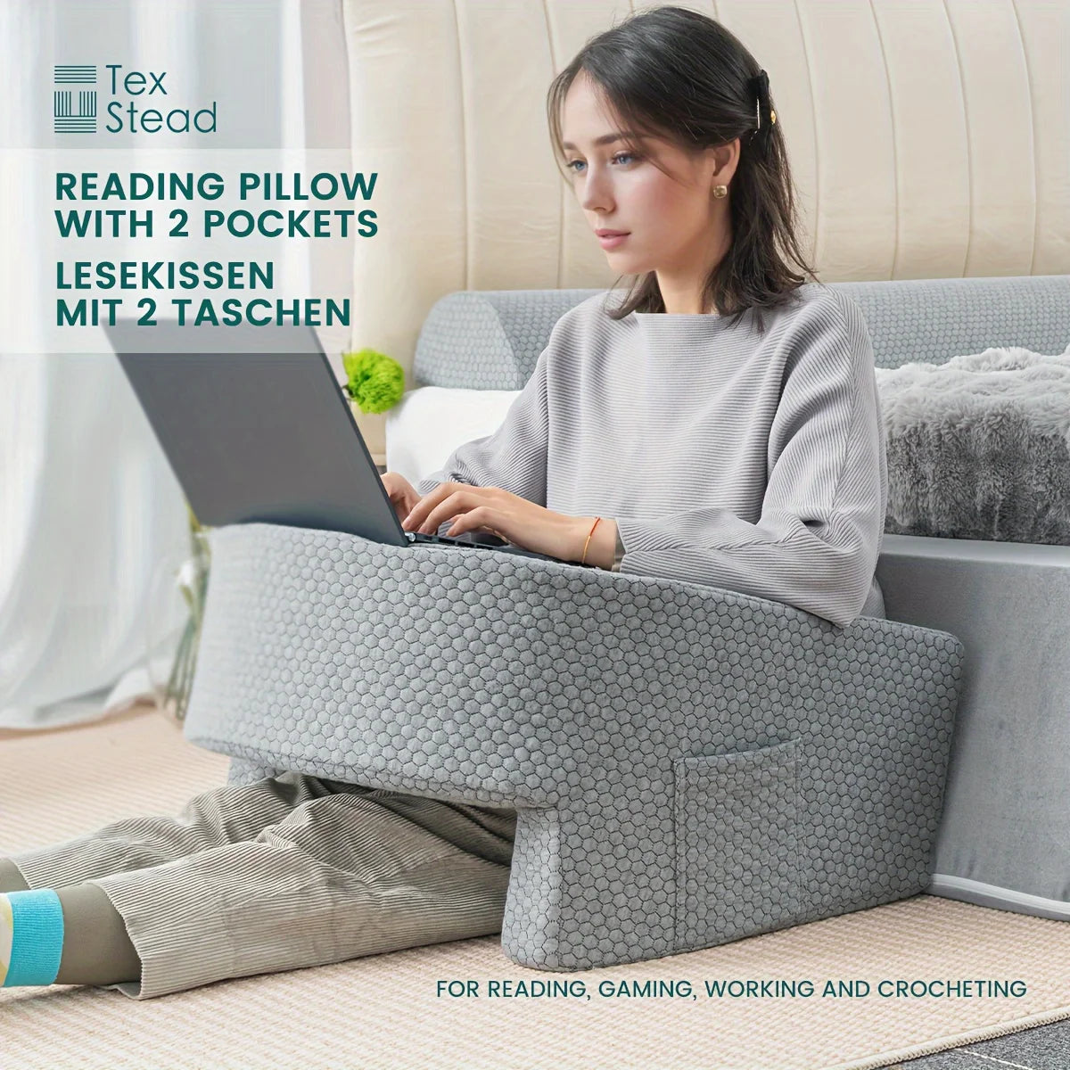 Ergonomic Reading Pillow and Lap Desk, Ideal for Bedtime Reading