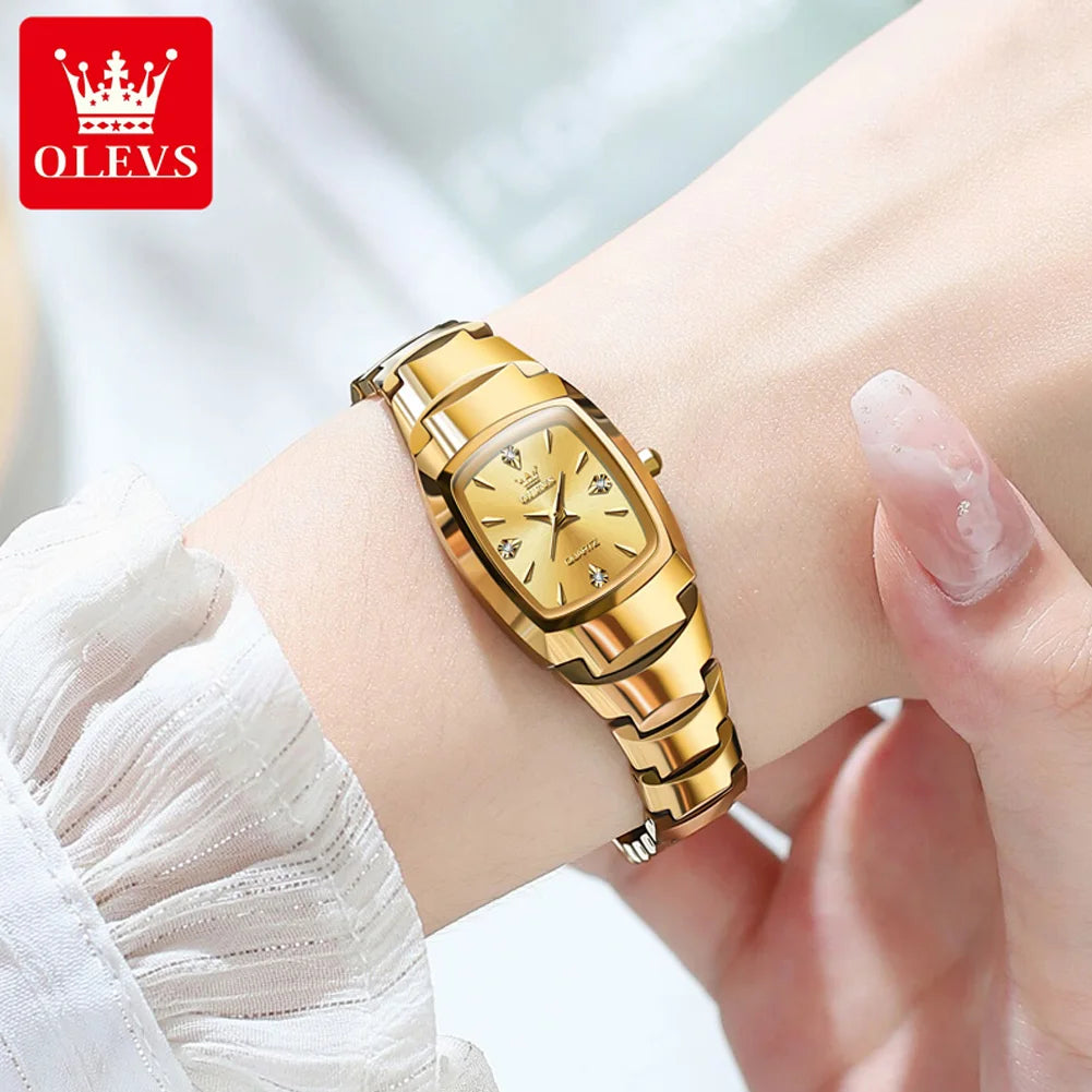 Woman Luxury Tungsten Steel Waterproof Rectangle Gemstone Quartz Wrist Watches