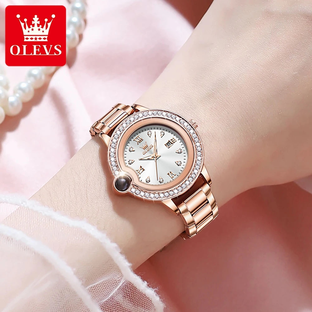 Waterproof Stainless Steel Quartz Watch for Women - Luminous Dial and Date Display