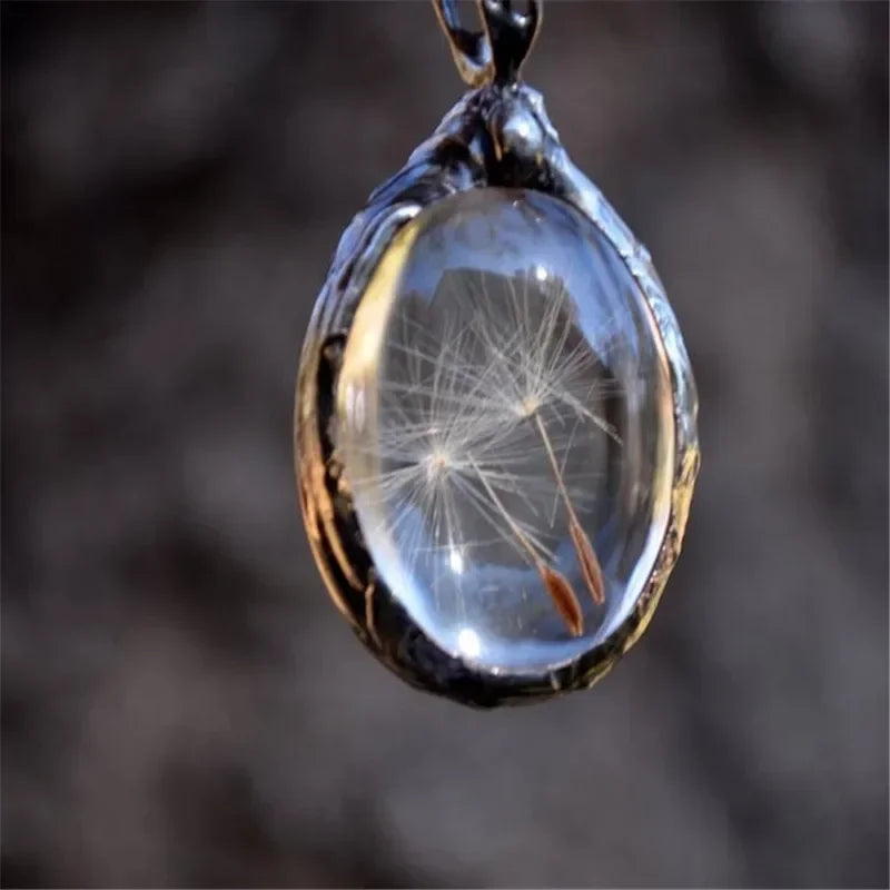 Women's Retro Dandelion Time Stone Necklace