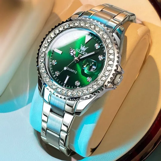 Waterproof Quartz Ladies Watch OLEVS Luminous Date Stainless Steel Women Strap