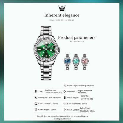 Waterproof Quartz Ladies Watch OLEVS Luminous Date Stainless Steel Women Strap