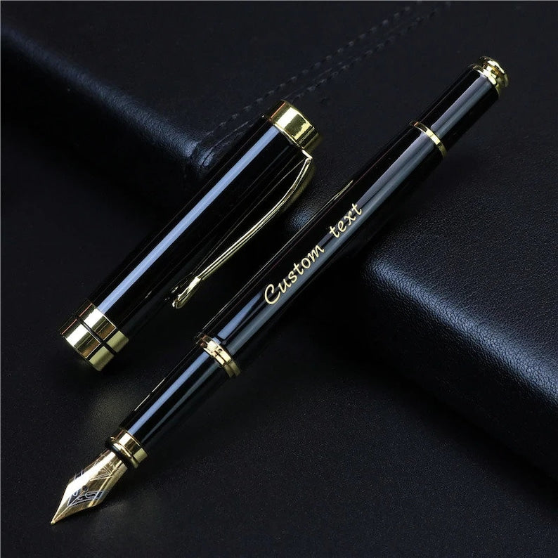 Custom Fountain Ink Pen. Gold Letters Laser-Engraved