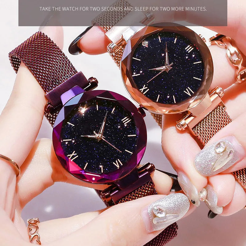 Luxury Classic Women Watch Stainless Steel Gold Quartz Starry Sky Romantic New