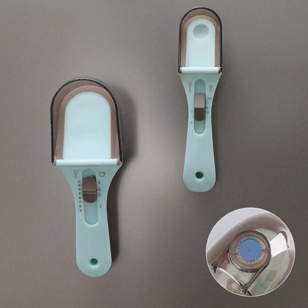 Adjustable Measuring Spoons with Scale – Plastic Measuring Scoops & Cups