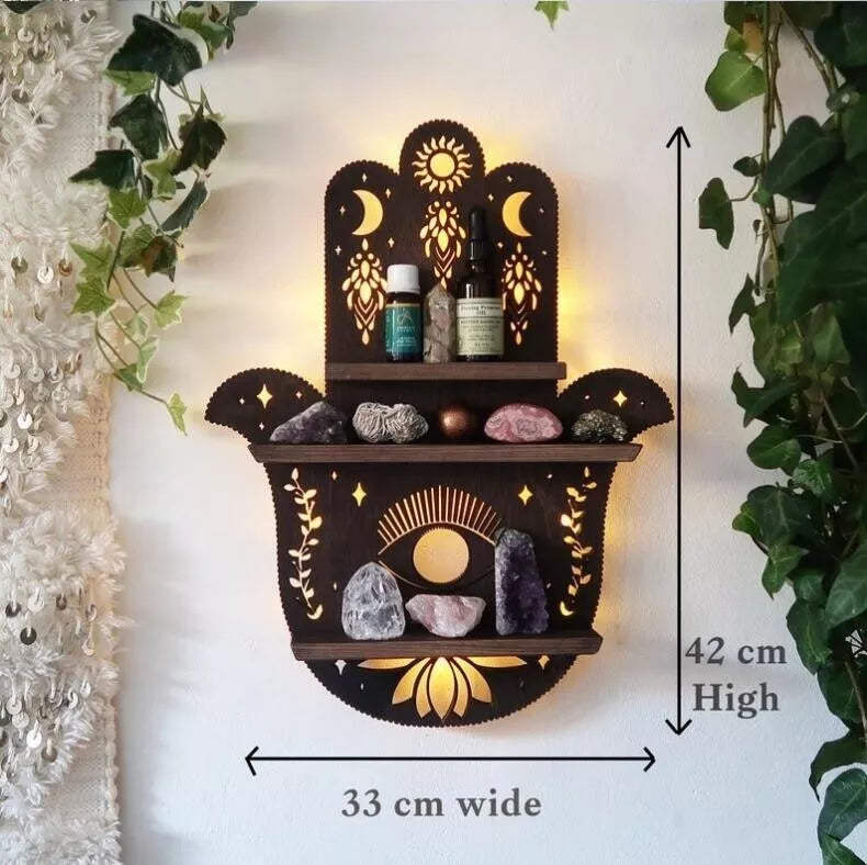 Hamsa Hand Wood Shelf Wall Holder Essential Oil Storage Rack Home Decor organize