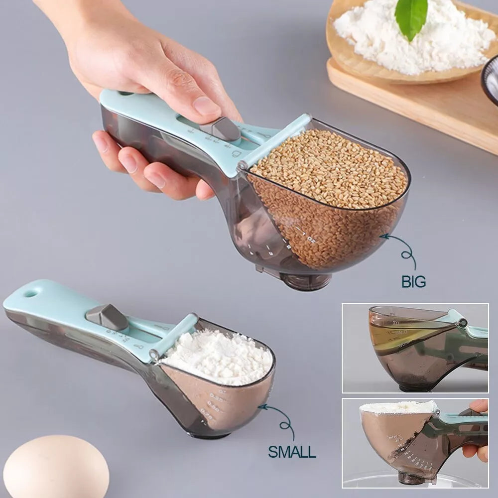 Adjustable Measuring Spoons with Scale – Plastic Measuring Scoops & Cups