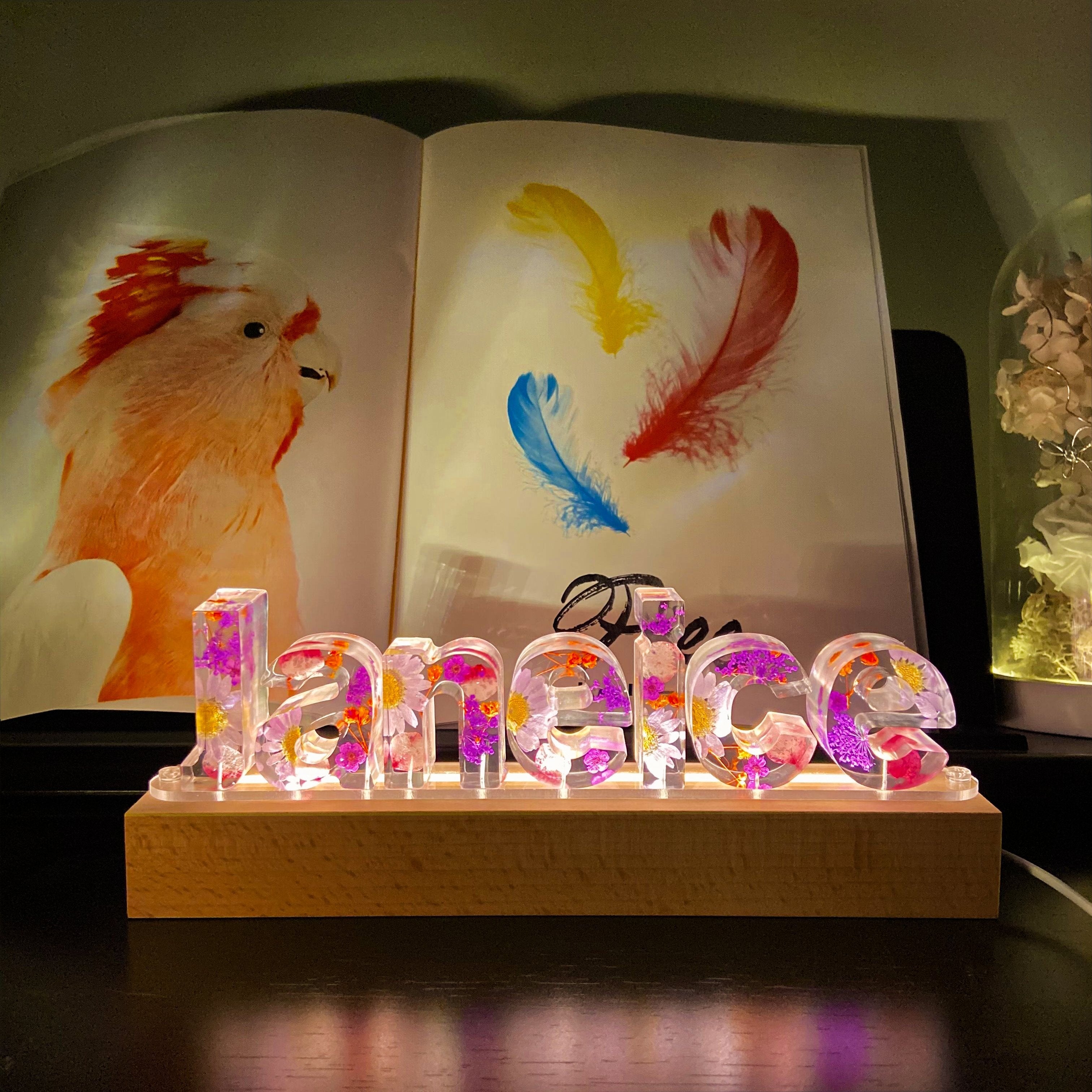 Dried Flowers Resin Name Letter Light