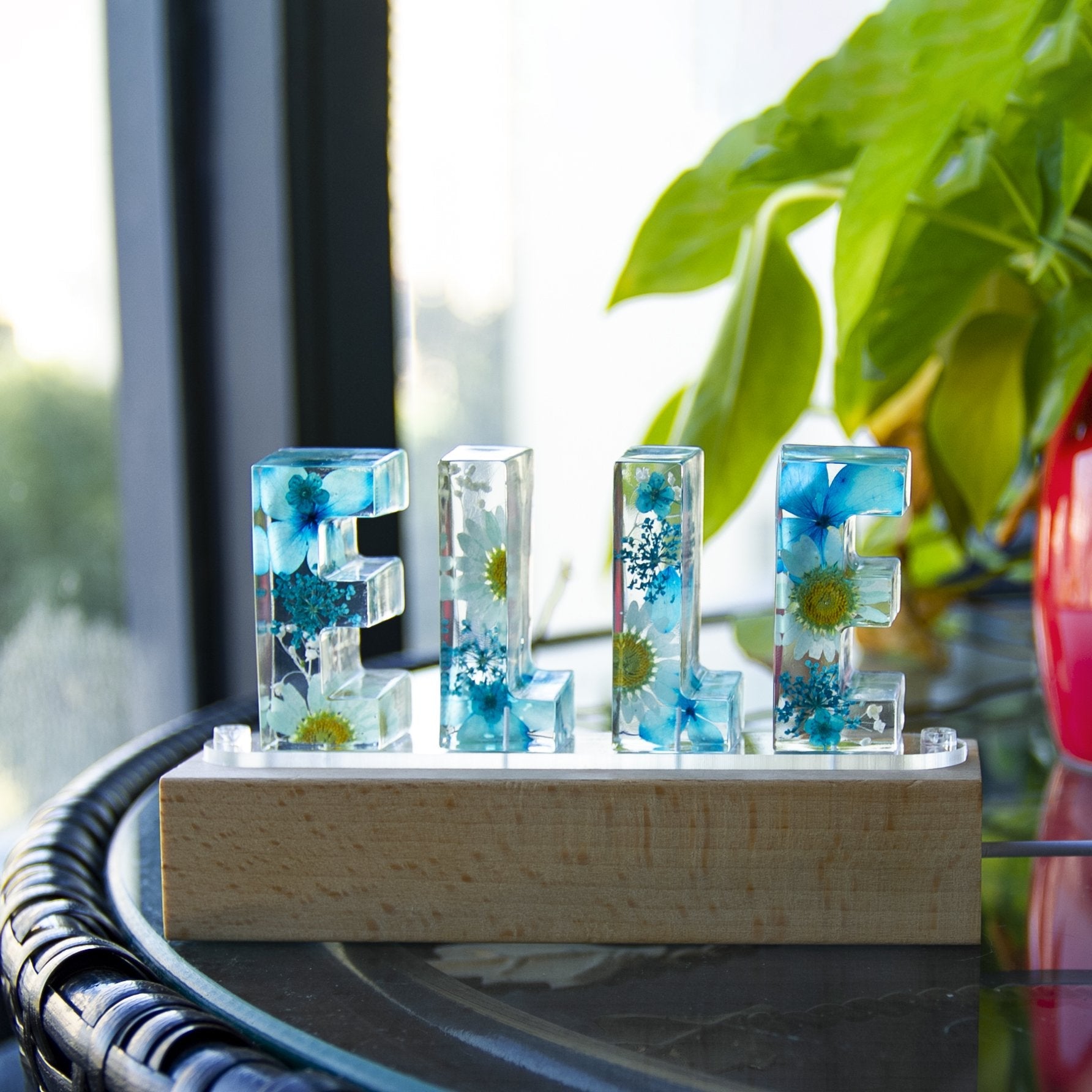 Dried Flowers Resin Name Letter Light