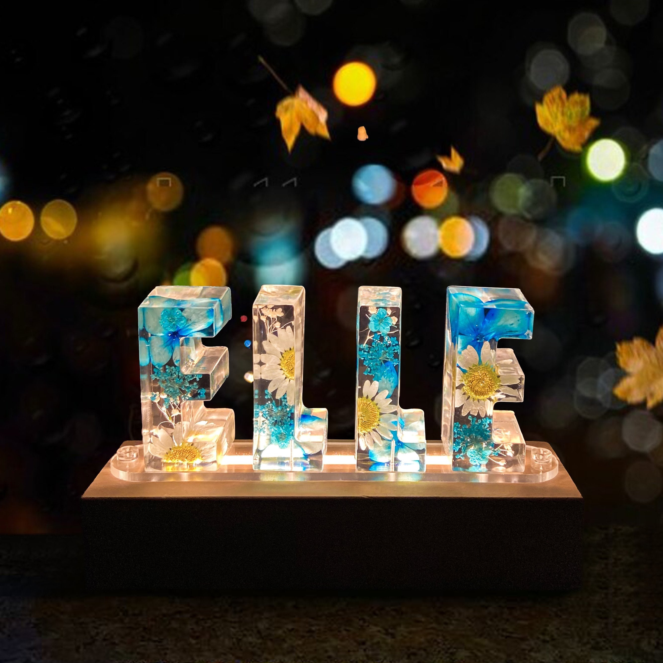 Dried Flowers Resin Name Letter Light