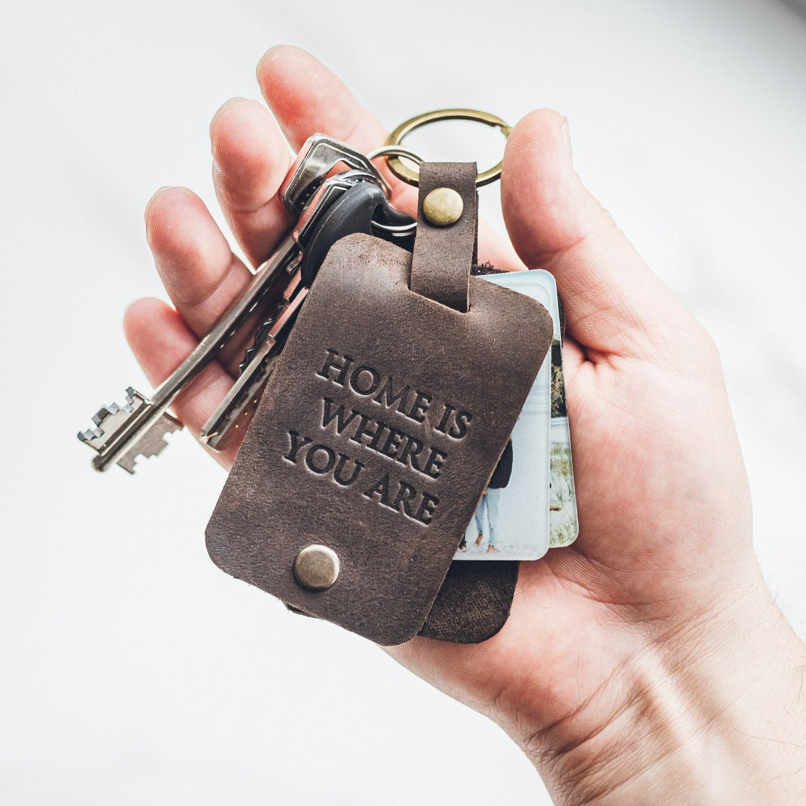 Personalized Leather Keychain With Photos Inside