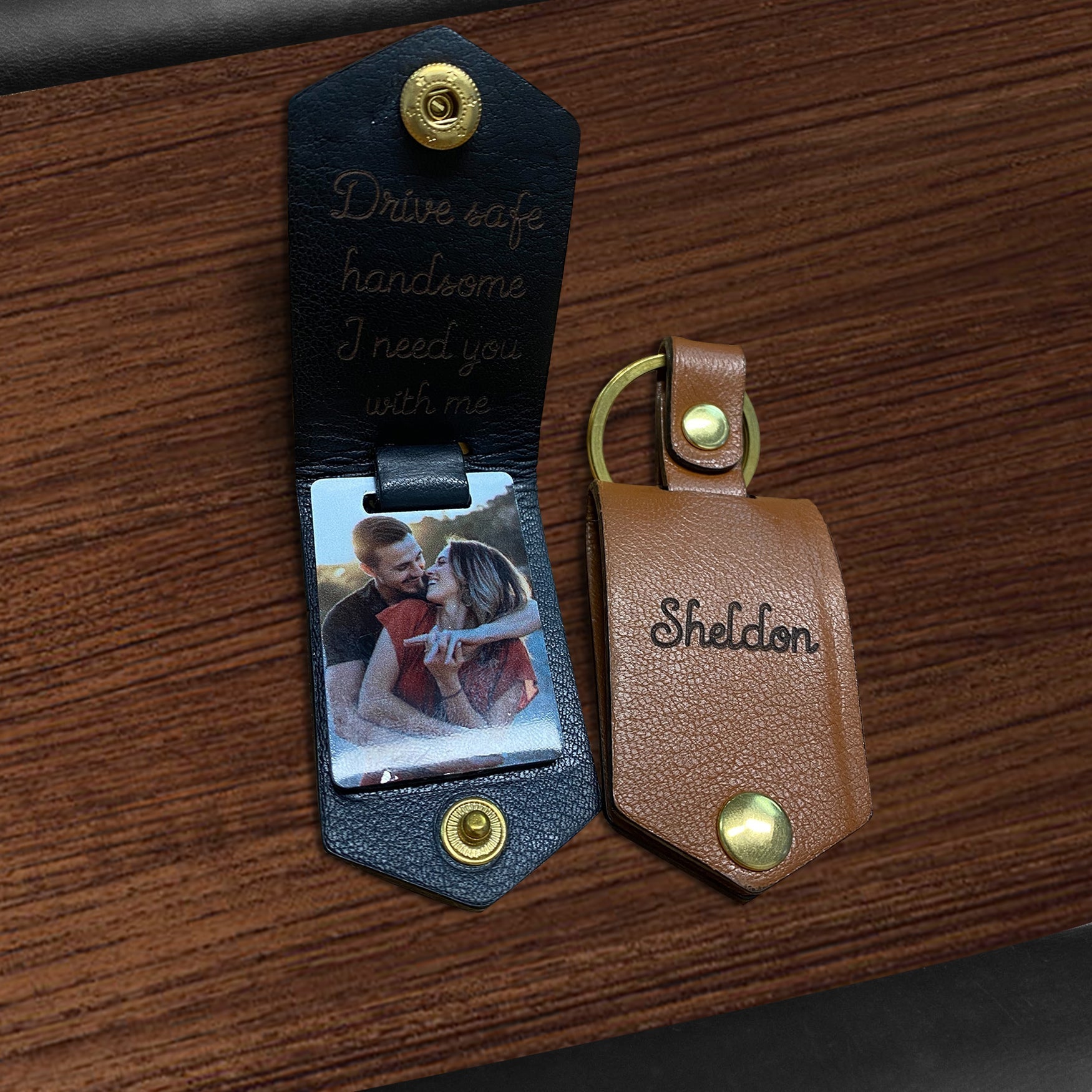 Personalized Photo Keyring in Leather Case